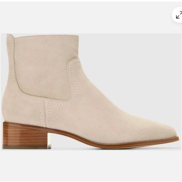 Cole HAAN Size 9.5 Ankle Boots Suede Ecru Beige Block Heel Booties Naia Womens - Picture 3 of 14